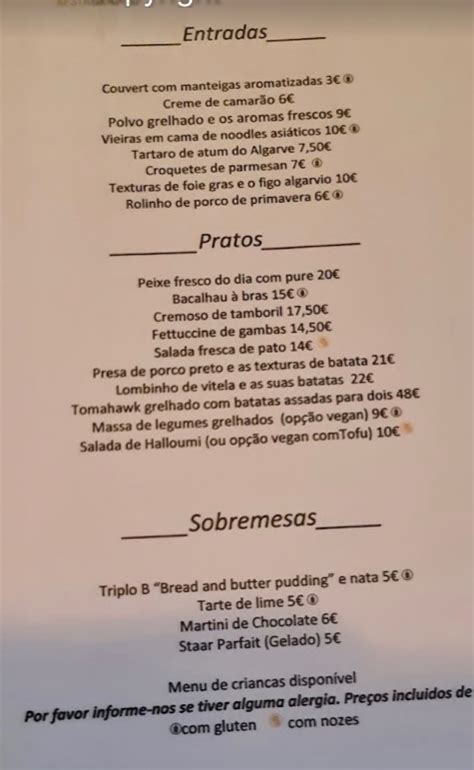 Menu at Staar Restaurante, Albufeira